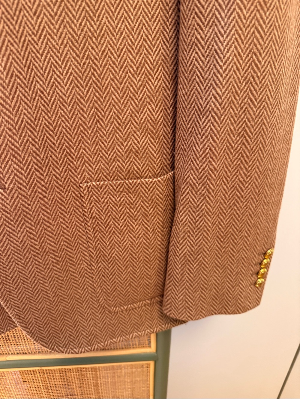 Super Rare Rowing Blazers Camel Herringbone Blazer w Patch 40R Made in Portugal - Picture 9 of 12